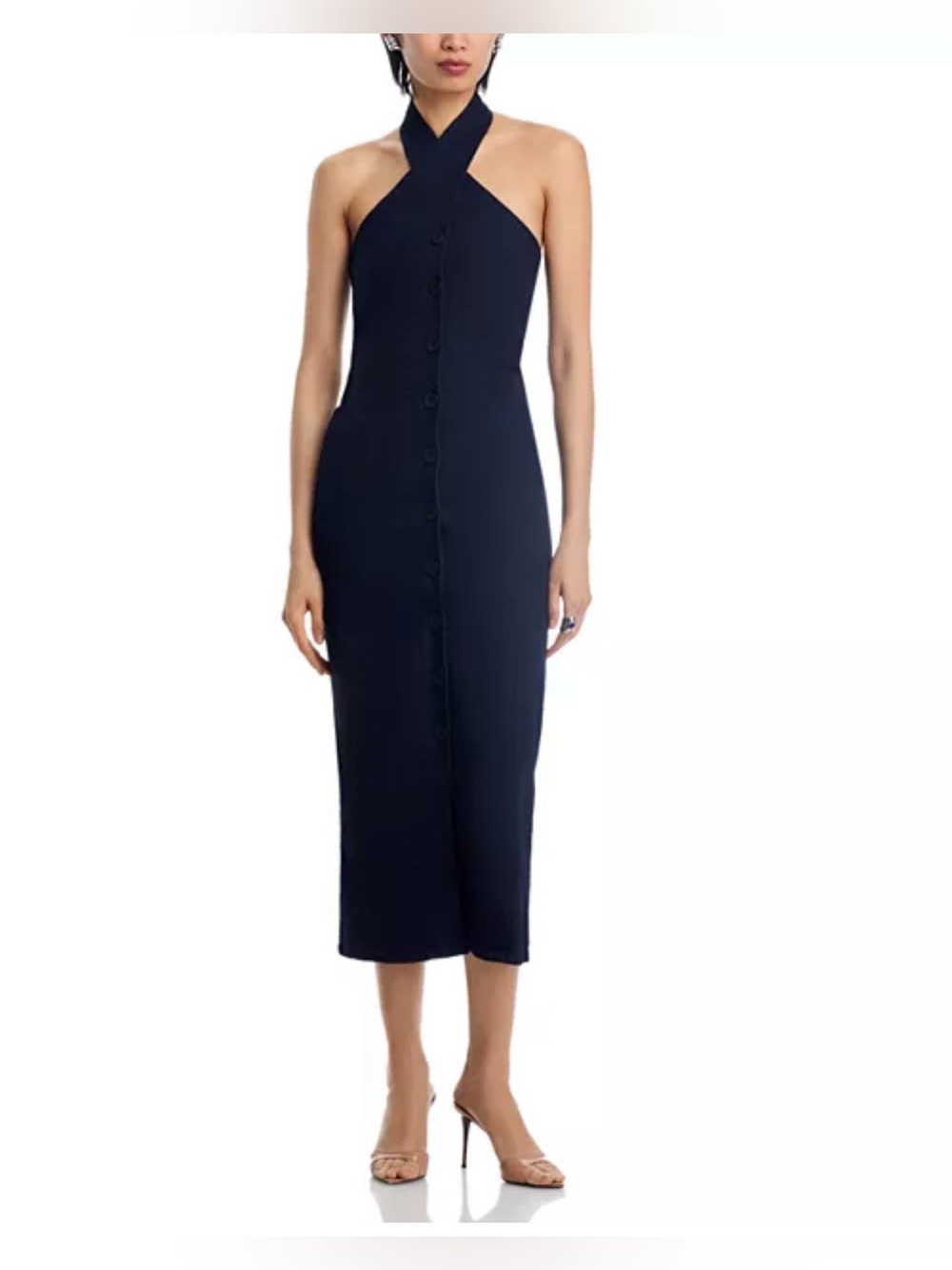 Chic Cross-Neck Midi Dress in Navy